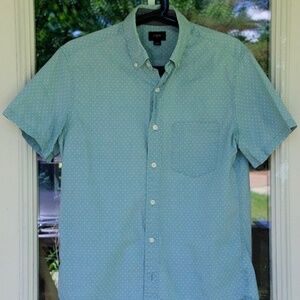 J. Crew Factory Blue Dots Short Sleeve Button Down Shirt Mens Small